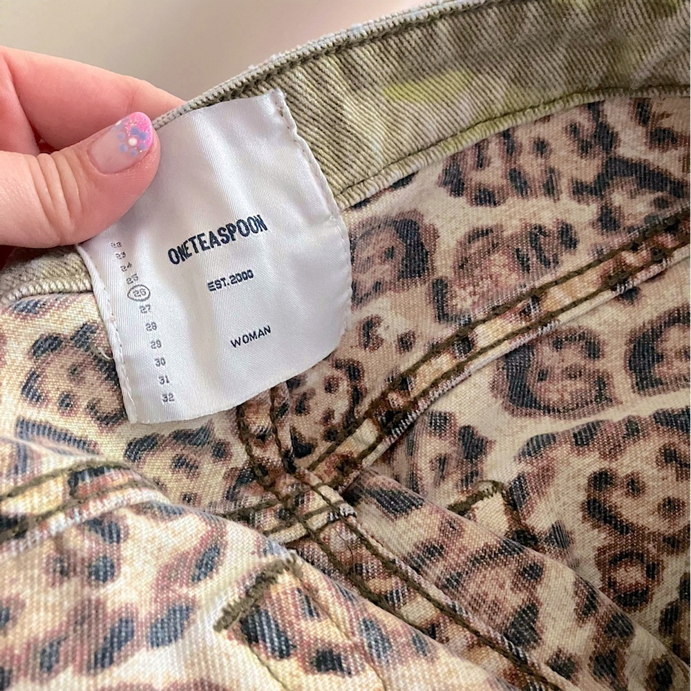 One Teaspoon Free People Women’s Green Camo Safari Bandits Crop Straight Jeans - Picture 4 of 12